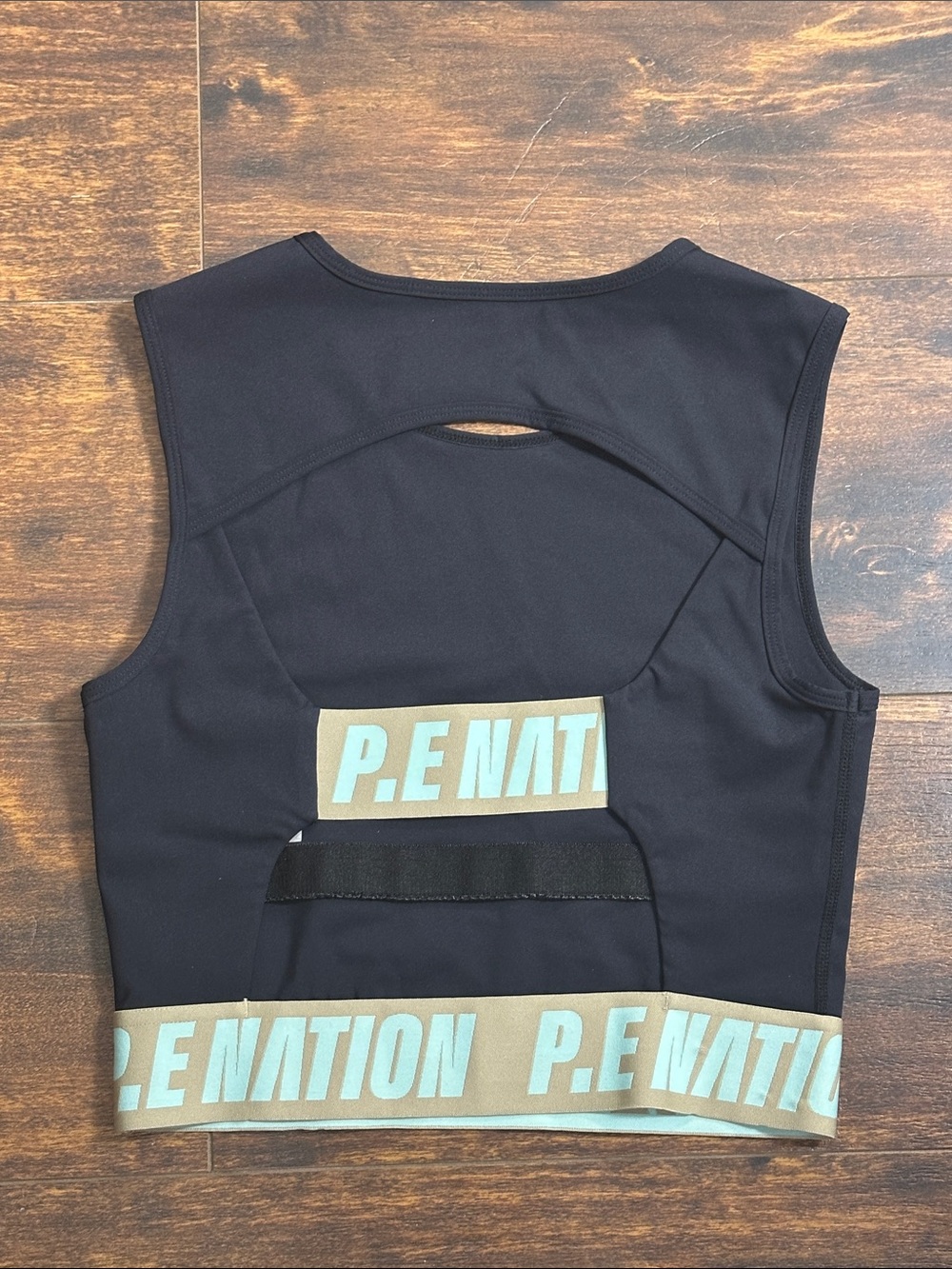 🦋P.E Nation Black Crop Tank with Tan Branded Band and Light Blue Logo🖤💙 - Picture 3 of 8